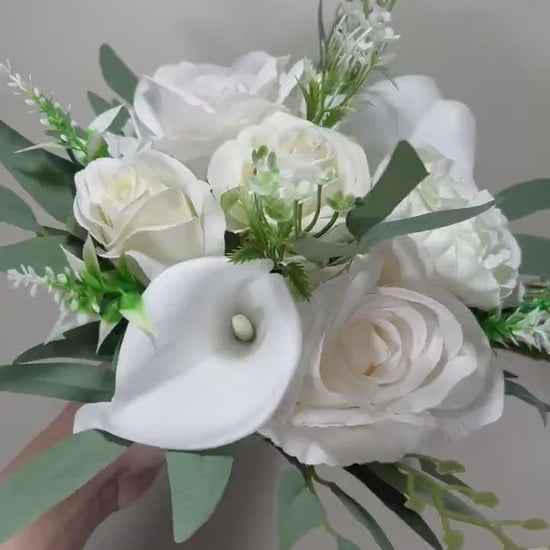 White Cascade Bouquet Bridal Ivory Bouquet Cascading Calla Lily Bouquet Greenery Calla Lily Bridesmaids White Bouquet Artificial Flowers