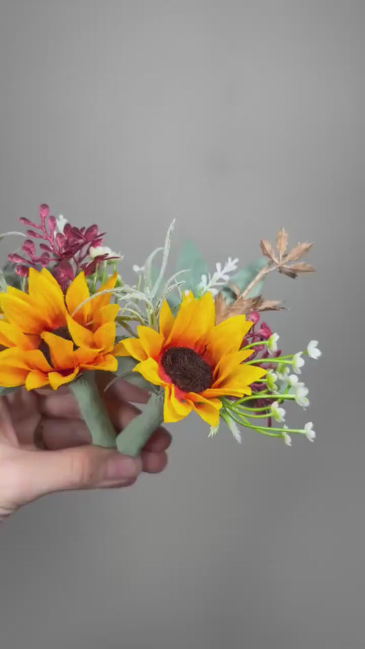Sunflower Boutonniere Groom Boutonnières Sunflower Groomsmen Sunflower Boutonnière Groom Fall Sunflower Burgundy Sage Artificial Flowers