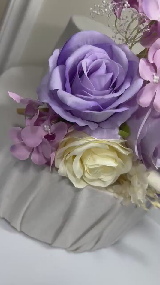 Cake Topper White Wedding Decor Purple Boho Cake Arrangements Lilac Wedding Palm Leave Pink Cake Decoration White Artificial Flowers