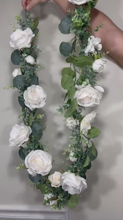 Wedding Garland White Table Decor Ivory Aisle Arrangement Silver Dollar Eucalyptus Decoration White Table Runner Artificial Flower Greenery