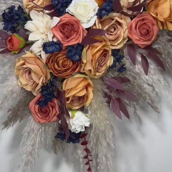 Orange Arch Arrangement Wedding Corner Arrangement Pampas Grass Rust Navy Blue Arch Arrangement Terracotta Aisle Arrangement Burnt Orange