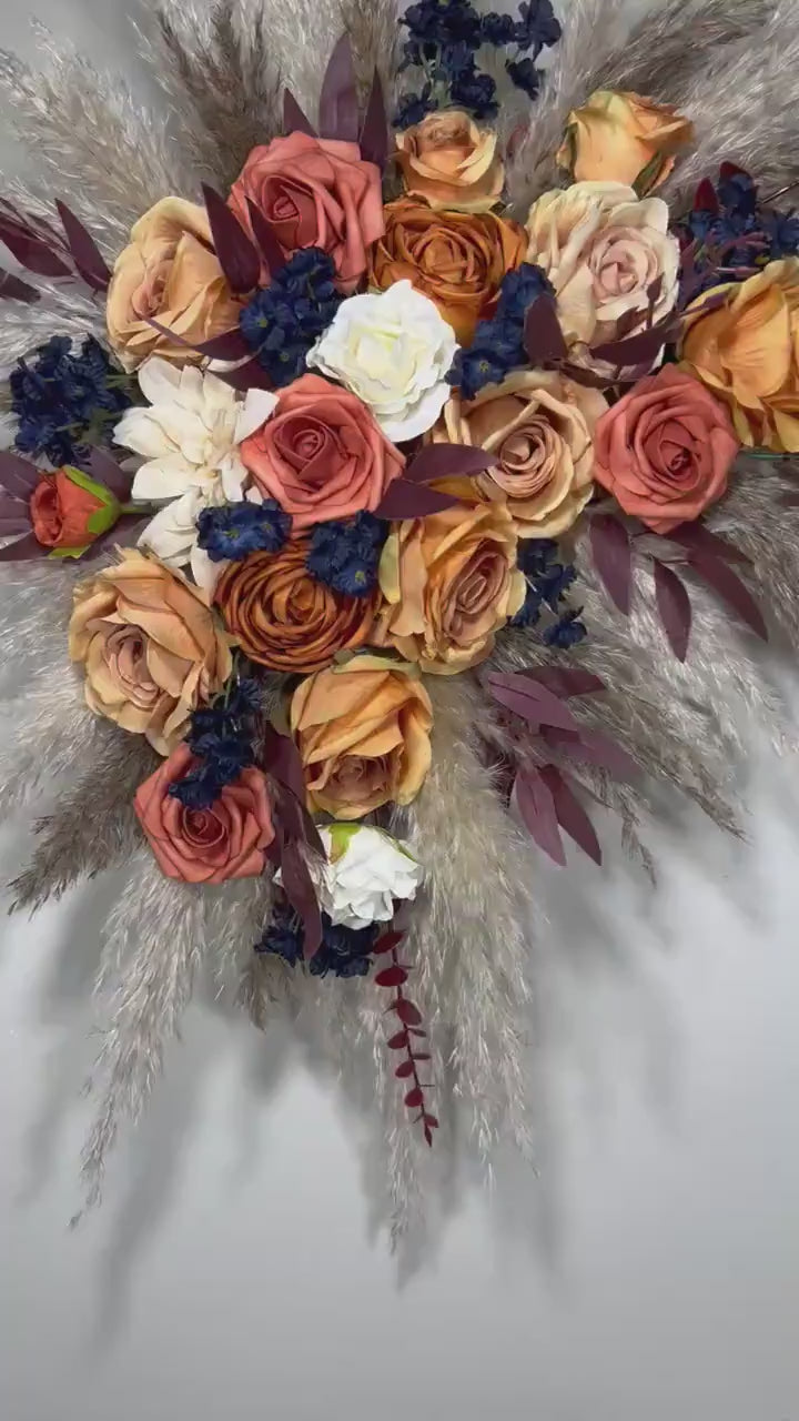 Orange Arch Arrangement Wedding Corner Arrangement Pampas Grass Rust Navy Blue Arch Arrangement Terracotta Aisle Arrangement Burnt Orange