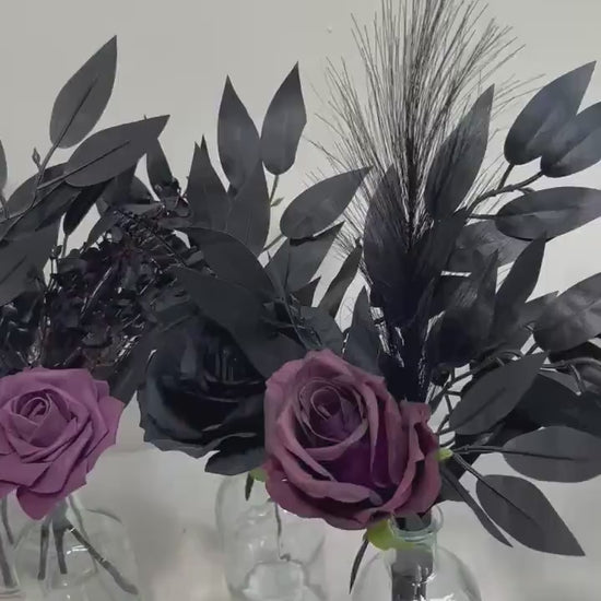 Black Plum Centerpiece Wedding Orange Black Gothic Single Flower Table Centerpiece for Bud Vase Dark Purple Halloween Artiricial Flower