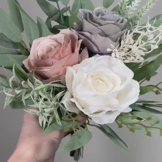 Grey Bouquet Wedding White Dusty Rose Gray Bouquet Bridal Bouquet Grey White Bridesmaids Bouquet Dusty Rose Eucalyptus Artificial Flowers
