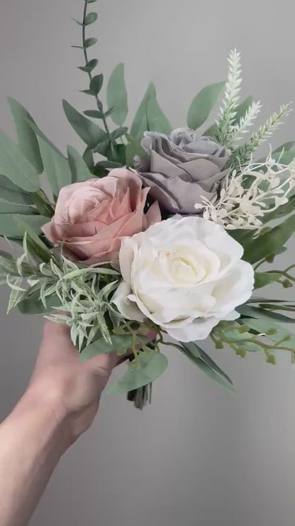 Grey Bouquet Wedding White Dusty Rose Gray Bouquet Bridal Bouquet Grey White Bridesmaids Bouquet Dusty Rose Eucalyptus Artificial Flowers