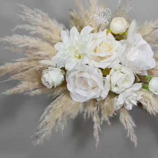 Welcome Sign Flower White Altar Arch Arrangement Boho White Pampas Grass Arch Aisle Arrangement Decor Artificial Flower  Welcome Sign White
