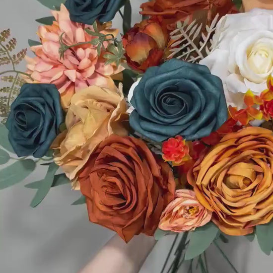 Wedding Dark Teal Bouquet Bridal Rust Terracotta Bridesmaids Burnt Orange Bouquet Teal Terracotta Artificial Flowers Bouquet