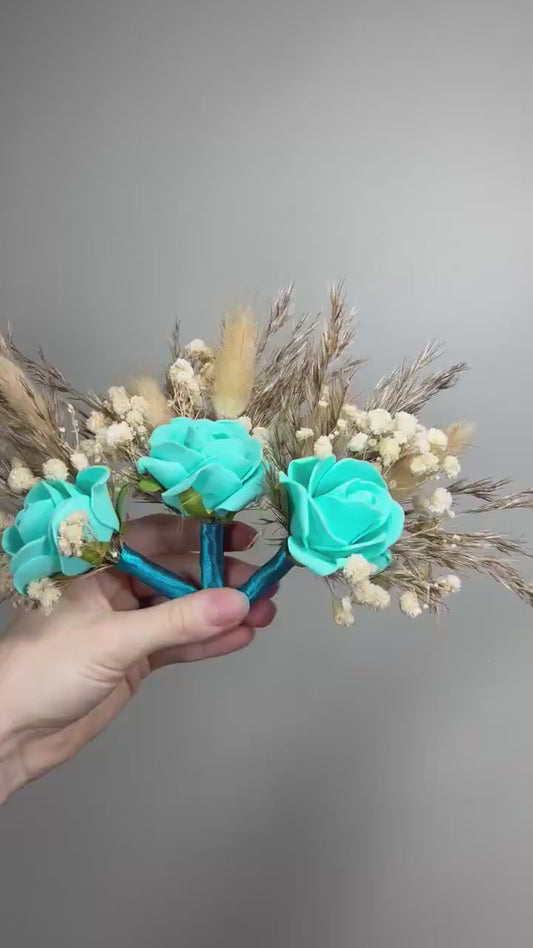 Teal Boutonniere Wedding Turquoise Groom Teal Boutonnière Orange Groomsmen Blue Boutonnière Groom Aque Blue Artificial Flowers Pampas Grass