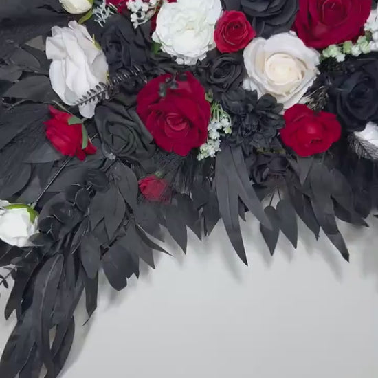 Wedding Arch Arrangement Black Red Arch Aisle Arrangement Curved White Halloween Arbor Arrangement Gothic Black and White Artificial Flowers