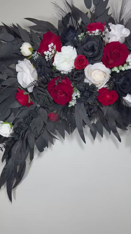 Wedding Arch Arrangement Black Red Arch Aisle Arrangement Curved White Halloween Arbor Arrangement Gothic Black and White Artificial Flowers