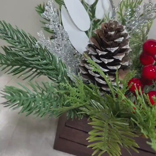 Christmas Centerpiece Decor Table Christmas Centerpiece Wedding Table Centerpiece Silver Pine Cone with Wood Box Winter Gift Christmas