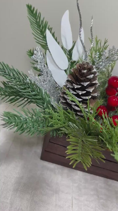 Christmas Centerpiece Decor Table Christmas Centerpiece Wedding Table Centerpiece Silver Pine Cone with Wood Box Winter Gift Christmas