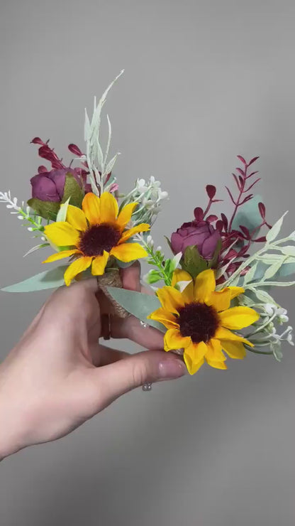 Sunflower Boutonniere Groom Boutonnières Burgundy Groomsmen Sunflower Burgundy Boutonnière Groom Fall Sunflower Rustic Artificial Flowers