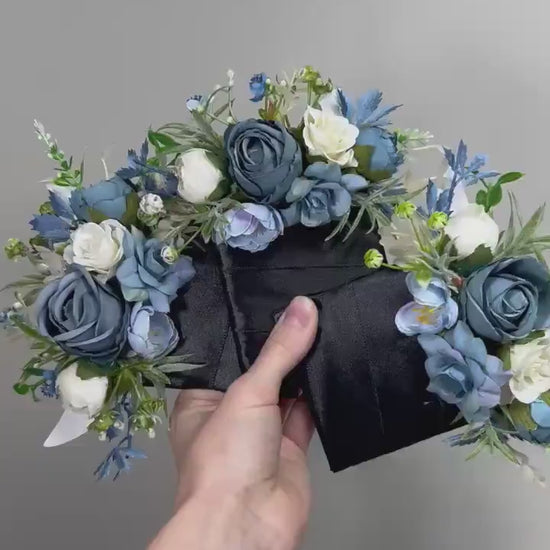 Blue Pocket Boutonniere Wedding Dusty Blue White Groom Boutonnière Square Blue Ivory Blue Groomsmen Boutonniere Pocket Dusty Blue Greenery