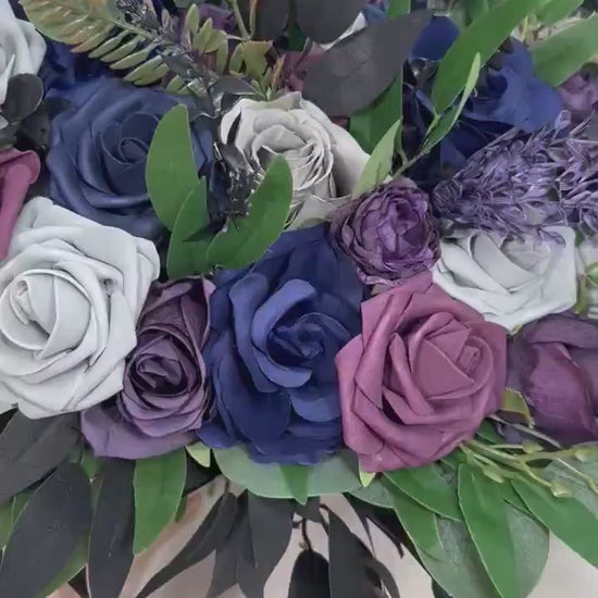 Navy Blue Bouquet Plum Wedding Bridal Bouquet Purple Dark Blue Grey Bouquet Bridesmaids Jewel Tones Bouquet Plum Blue Black Artifical Flower