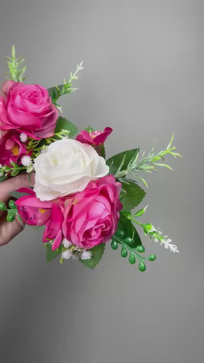 Hot Pink White Cake Decor Wedding Fuchsia Cake Topper Artificial Flowers Orchid Tropical Beach Cake Arrangements Eucalyptus