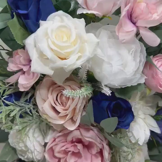 Set of 2 Wedding Aisle Marker Flower Floor Arrangement Whiskey Barrel Décor Pink Blue Ground Arch White Navy Blue Ivory Dusty Rose