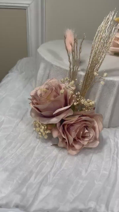 Wedding Cake Decoration Dusty Rose Topper Decor Cake Arrangements Dusty Rose Cake Decoration Artificial Flowers Pink Cake Topper Palm Leave