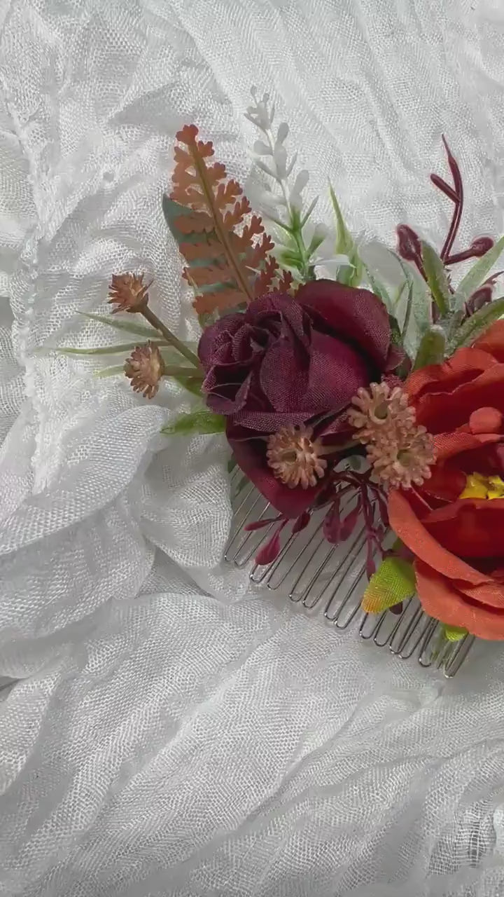 Hair Comb Terracotta Burgundy Wedding Barrette Rust Burgundy Hair Clip Decor Bridal Orange Hair Comb Artificial Flowers