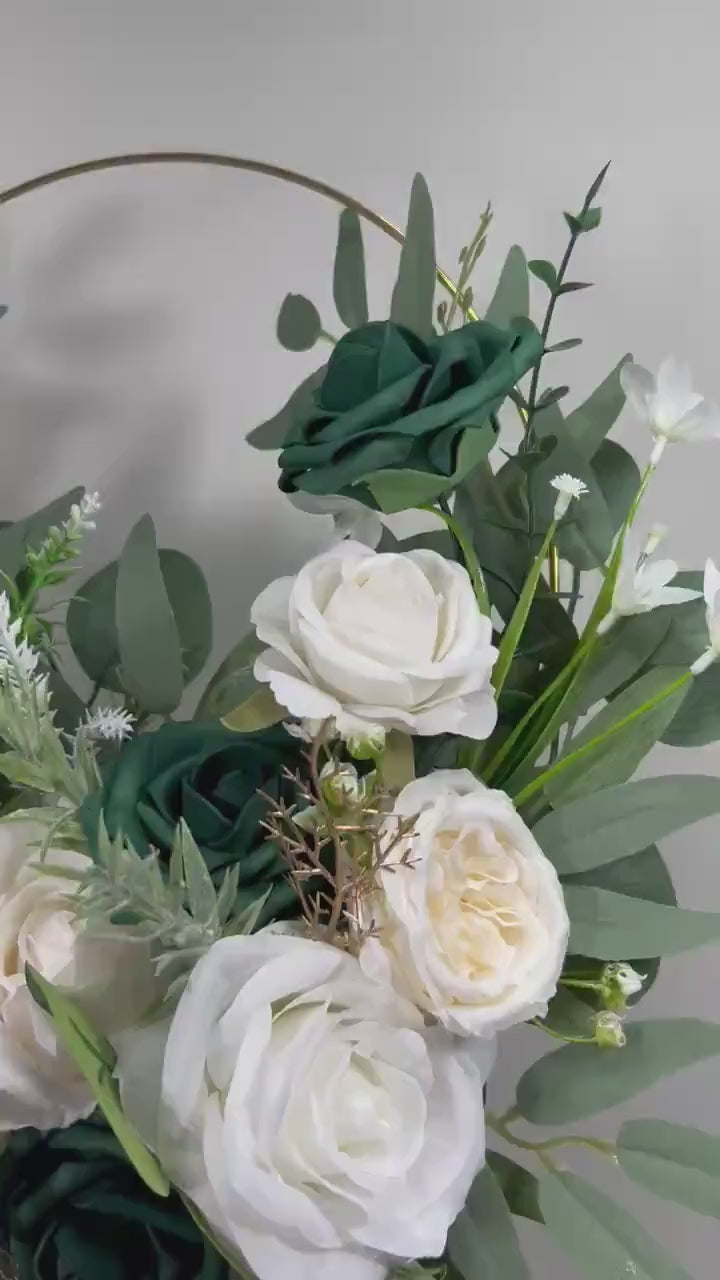 Emerald Green Hoop Floral Wedding White Hoop Hunter Green Gold Alternative  Bridesmaids Bouquet Ring Wreath Flower Girl Hoop Dark Green