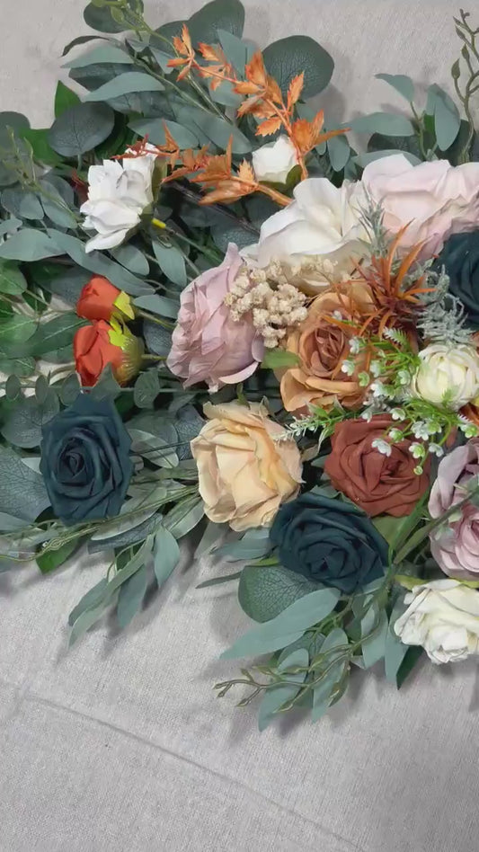 Orange Teal Arch Arrangement Wedding Rust Dark Teal White Arbor Arrangement Burnt Orange Teal Arch Arrangement Terracotta Dusty Rose