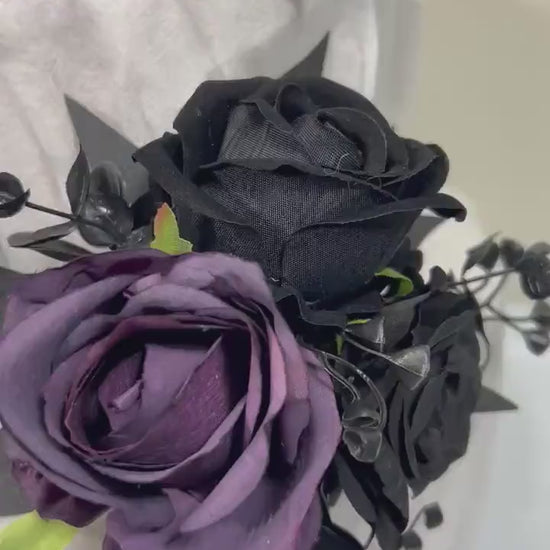 Black Plum Cake Decoration Wedding Topper Black Dark Purple Decor Flower Cake Arrangement Plum Black Cake Decor Artificial Flower Gothic