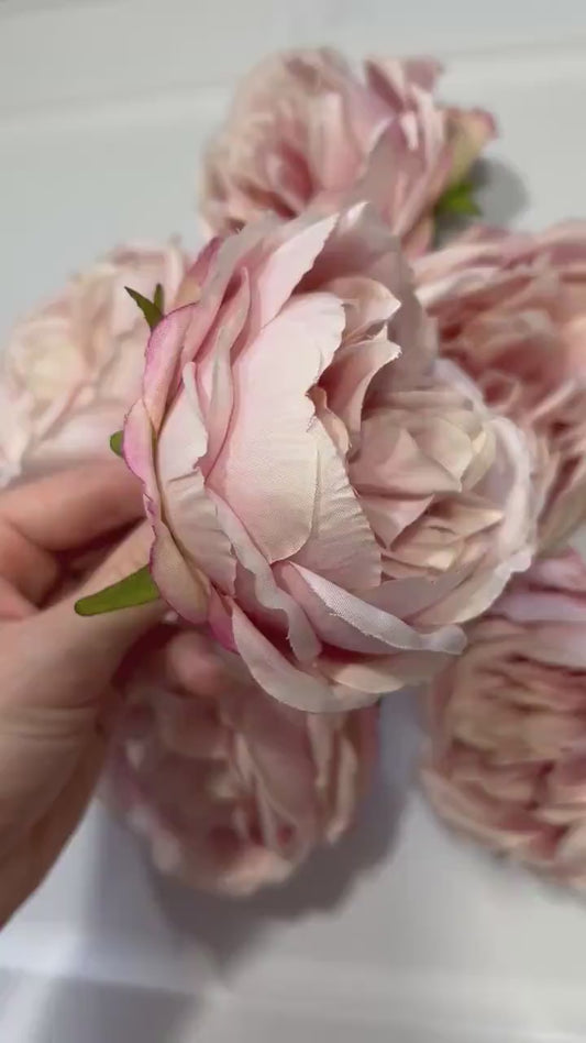 Pink Peony Artificial Flowers 4” Head Rose Blush Cabbage Rose Dusty Wedding Fake Roses Pink Home Decor Silk Decorative Wedding