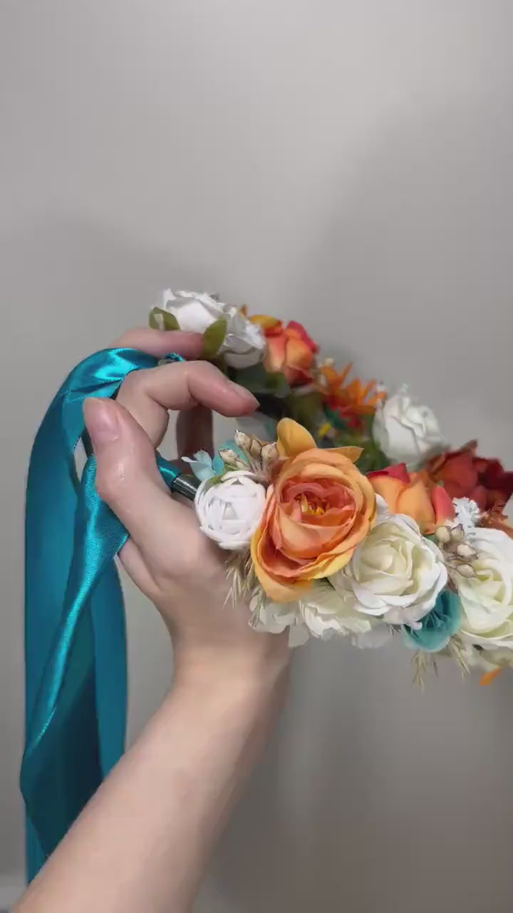 Wedding Flower Crown White Terracotta Rust Wedding Bridal Floral Headband Adult Decor Turquoise Wreath Bridal Crown Children Ivory Hair