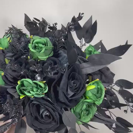 Black Green Bouquet Wedding Bridal Gothic Bouquet Black Dark Green Bridesmaids Bouquet Hunter Green Emerald Black Artificial Flower