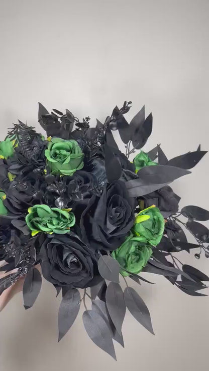 Black Green Bouquet Wedding Bridal Gothic Bouquet Black Dark Green Bridesmaids Bouquet Hunter Green Emerald Black Artificial Flower
