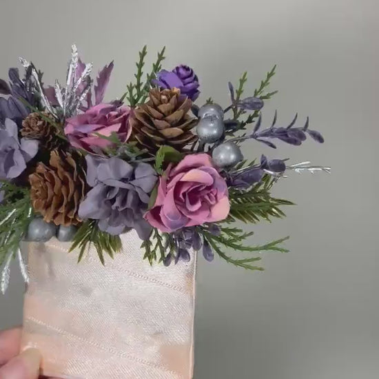 Christmas Boutonniere Wedding Purple Pocket Boutonnière Winter Groom Boutonniere Square Pine Cone Groomsmen Mauve Boutonnière Pocket Pine