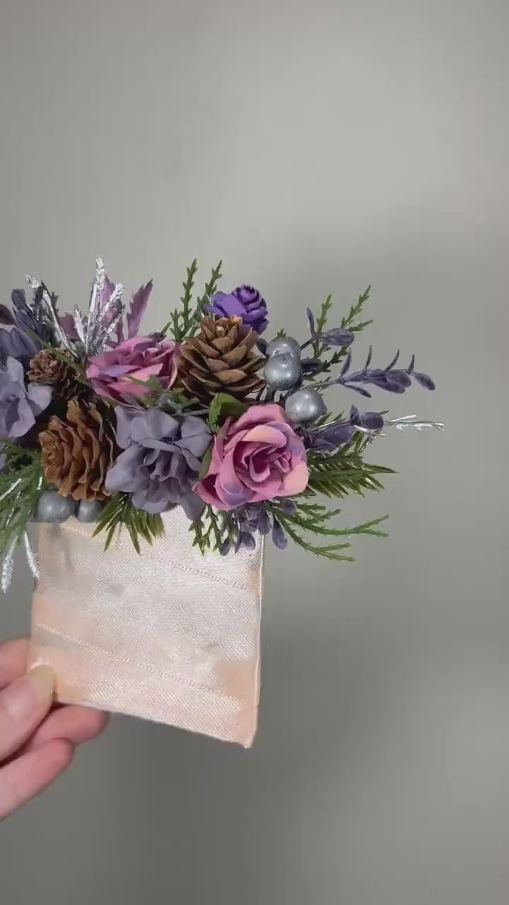 Christmas Boutonniere Wedding Purple Pocket Boutonnière Winter Groom Boutonniere Square Pine Cone Groomsmen Mauve Boutonnière Pocket Pine