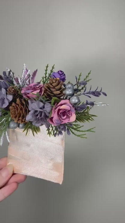 Christmas Boutonniere Wedding Purple Pocket Boutonnière Winter Groom Boutonniere Square Pine Cone Groomsmen Mauve Boutonnière Pocket Pine