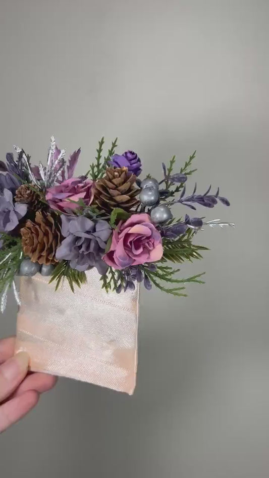 Christmas Boutonniere Wedding Purple Pocket Boutonnière Winter Groom Boutonniere Square Pine Cone Groomsmen Mauve Boutonnière Pocket Pine