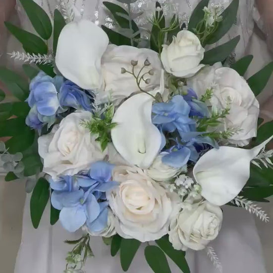 Wedding Bouquet White Hydrangea Calla Lilies Bridal Bouquet Blue Bridesmaids Light Blue Baby Ivory Spring Artificial Flower Calla Lily