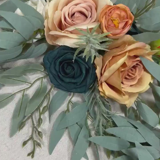 Orange Teal Arch Arrangement Wedding Decor Dark Teal Terracotta Centerpiece Burnt Orange Arbor Arrangement Rust Eucalyptus Dark Teal