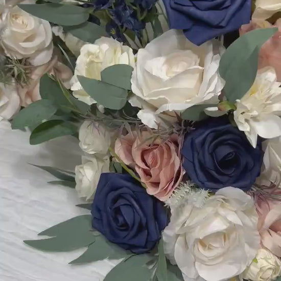 Set of 2 Wedding Aisle Marker Flower Floor Arrangement Barrel Décor Pink White Dusty Rose Navy Blue Ground Arch