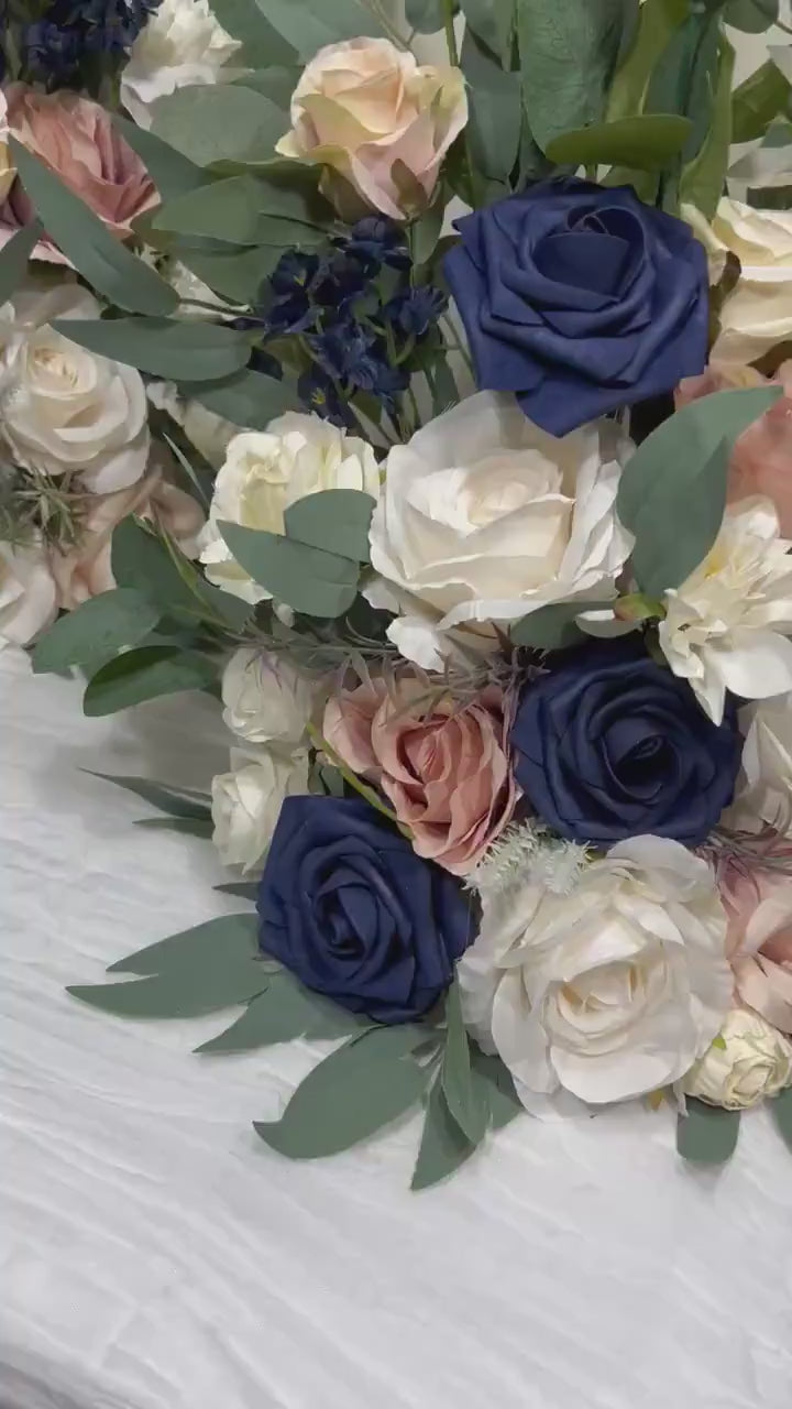 Set of 2 Wedding Aisle Marker Flower Floor Arrangement Barrel Décor Pink White Dusty Rose Navy Blue Ground Arch