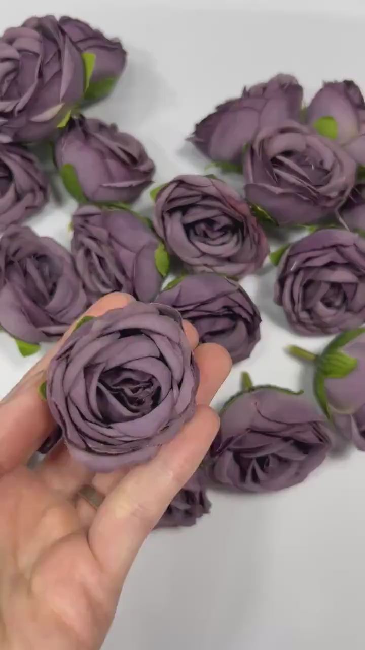 Plum Flower Head 1.5 “ Wedding Dark Purple Flower Heads Rose Deep Purple Wedding Craft Supplies Plum Artificial Rose Head Dark Purple