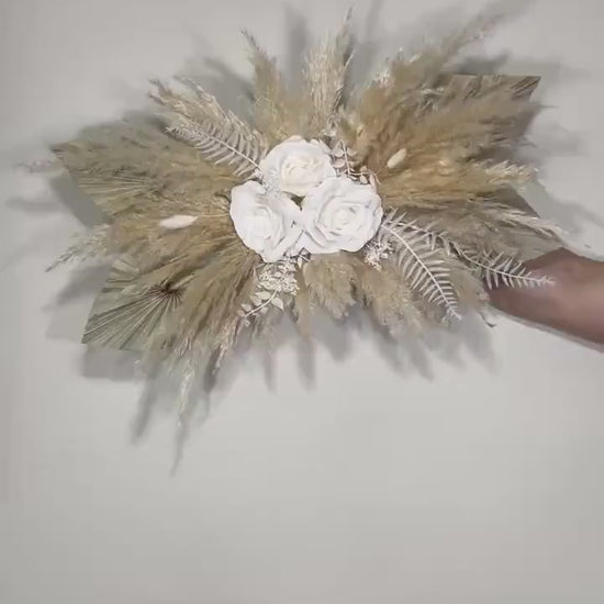 Home Decor White Wall Backdrop Swag Decor Boho Pampas Grass Nursery Decor Beige Dried Event Backdrop Palm Leave Arch Arrangements