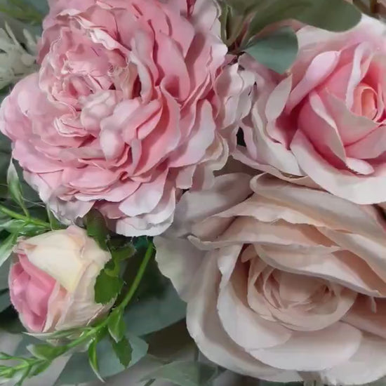 Pink Arch Arrangement Cross Ivory Arch Aisle Arrangement Blush Decor Dusty Rose Sage Artificial Flowers Eucalyptus Pink Arbor Arrangement