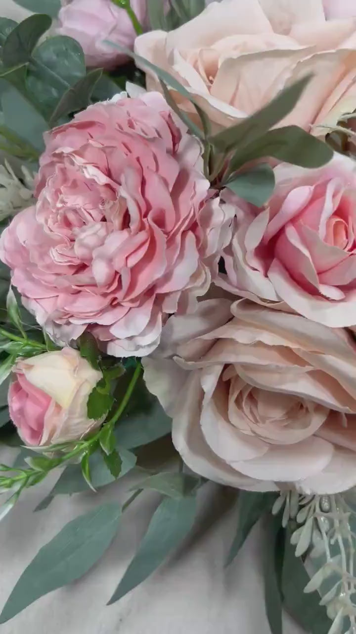 Pink Arch Arrangement Cross Ivory Arch Aisle Arrangement Blush Decor Dusty Rose Sage Artificial Flowers Eucalyptus Pink Arbor Arrangement