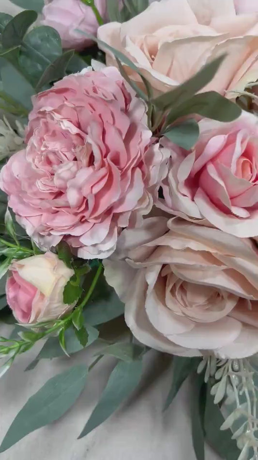 Pink Arch Arrangement Cross Ivory Arch Aisle Arrangement Blush Decor Dusty Rose Sage Artificial Flowers Eucalyptus Pink Arbor Arrangement