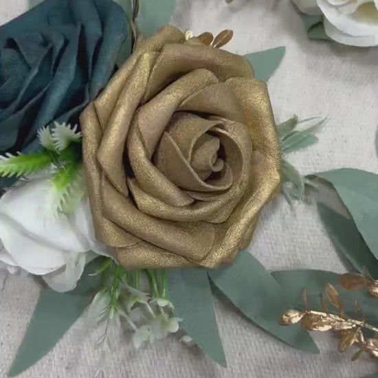 Teal Cake Decoration Gold Cake Topper Dark Teal Decor Cake Arrangements Teal White Wedding Cake Decoration Gold Flower Topper