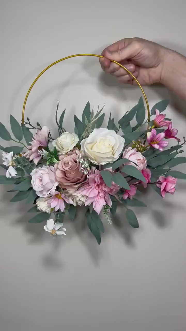 Wedding Hoop Pink White Floral Hoop Alternative Bridesmaids Bouquet Ring Dusty Rose Wreath Flower Girl Hoop Ivory Spring Artificial Flower