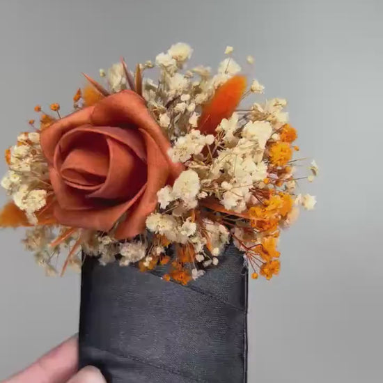 Terracotta Pocket Boutonnière Wedding Rust Square Boutonniere Groom Baby Breath Burnt Orange Boho Fall Pocket Boutonnière Groomsmen