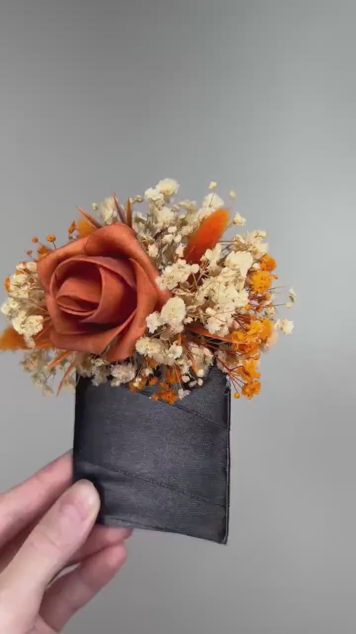 Terracotta Pocket Boutonnière Wedding Rust Square Boutonniere Groom Baby Breath Burnt Orange Boho Fall Pocket Boutonnière Groomsmen