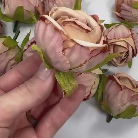 Dusty Rose Flower Head Wedding 1.5” Blush Pink Peony Artificial Flower Cream Taupe Heads Flower Dusty Blush Flower Craft Supplies Wedding