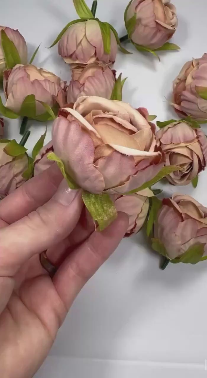 Dusty Rose Flower Head Wedding 1.5” Blush Pink Peony Artificial Flower Cream Taupe Heads Flower Dusty Blush Flower Craft Supplies Wedding