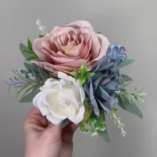 White Dusty Rose Blue Cake Decor Wedding Dusty Blue Ivory Flowers Cake Arrangement Topper Artiricial Flowers Blush Eucalyptus Sage Green